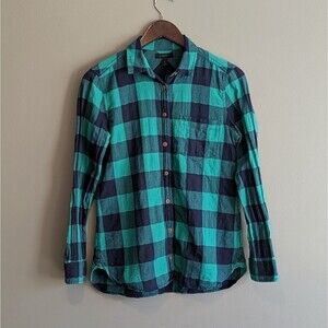 J.Crew Size 2 XS Green Blue Check Top Womens Button Up Shirt LS Buffalo Plaid